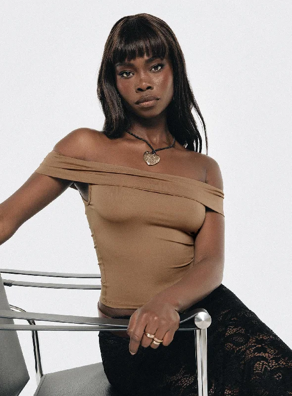 Hamlin Off The Shoulder Top Brown Sophisticated Women's Tailored