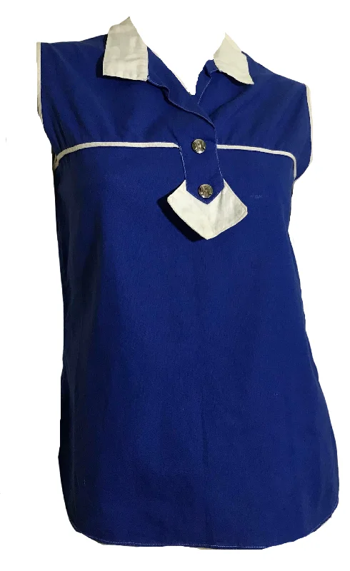 Royal Blue and White Sleeveless Blouse circa 1960s Youthful Women's Anime - inspired