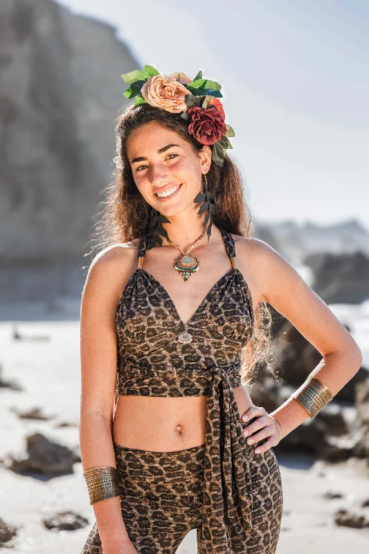 Tie Tank Top in Leopard Print, Unique Yoga Clothes "TAMA" Dynamic Women's High - energy
