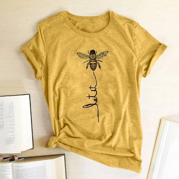 WOMEN BEE KIND T-SHIRT AESTHETICS GRAPHIC SHORT SLEEVE COTTON POLYESTER T-SHIRTS Monochromatic All - in - one