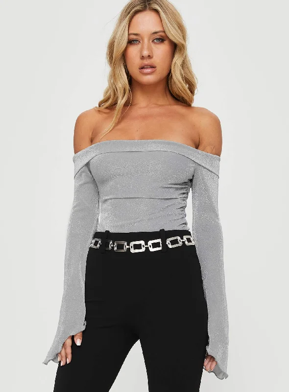 Tullo Off The Shoulder Bodysuit Grey Cool Women's Distressed