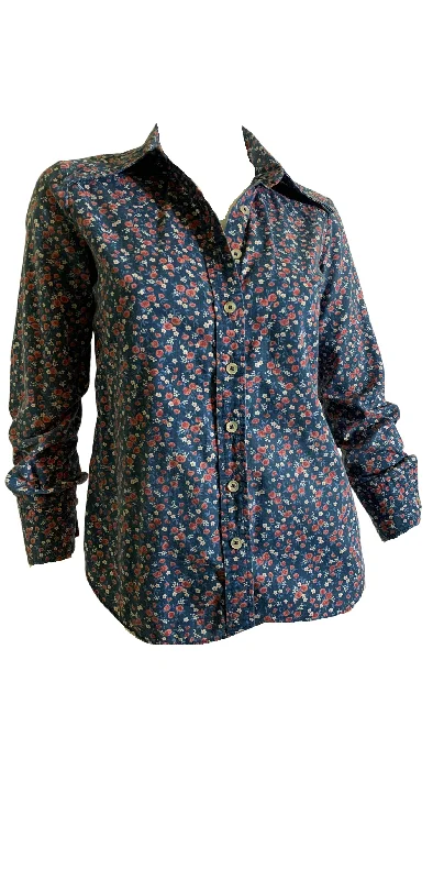 Pink and Blue Rose Print Cotton Long Sleeved Blouse circa 1970s purpose