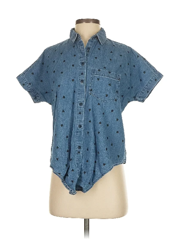 Short Sleeve Button-Down Shirt Polished Women's Silk