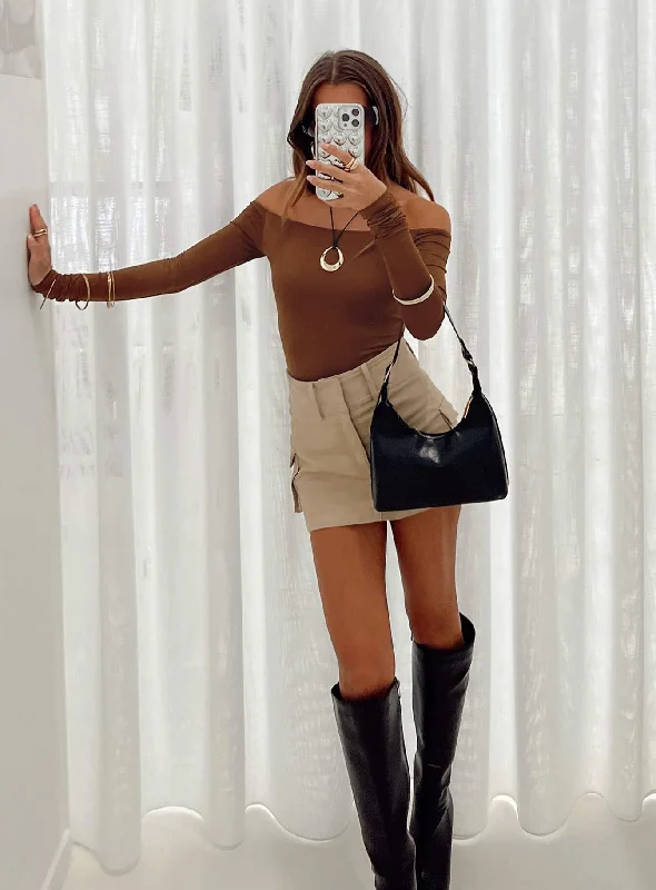 Randee Long Sleeve Bodysuit Brown Edgy Women's Punk