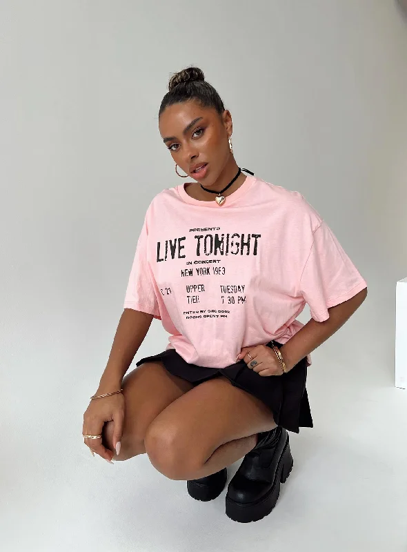 Live Tonight Oversized Tee Pink Trendy Women's 
