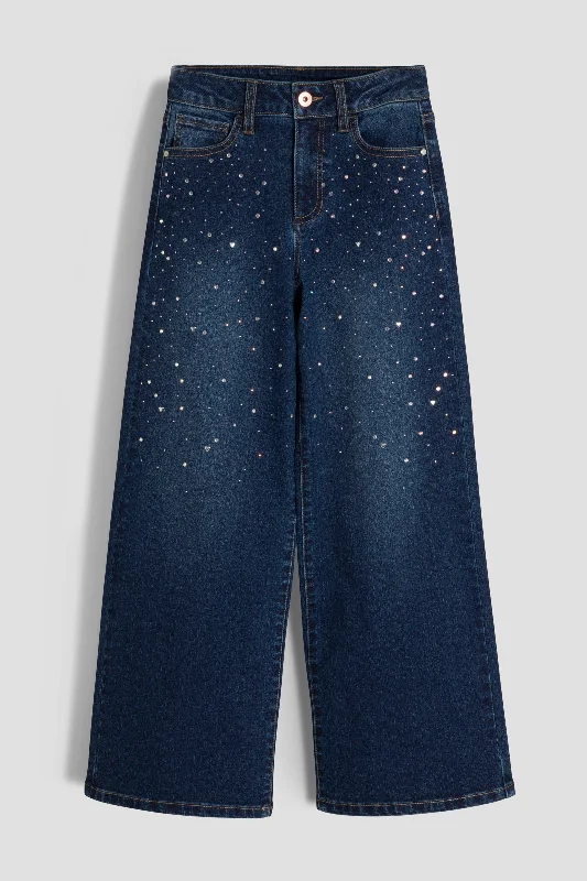 Girls Ava Rhinestone Wide Leg Jeans