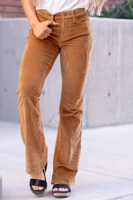 Camel Corduroy High Rise Wide Leg