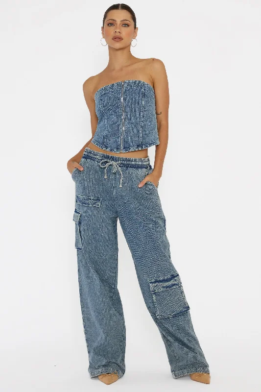 Out Of Touch Cargo Pants Indigo Stylish Women's Tropical 