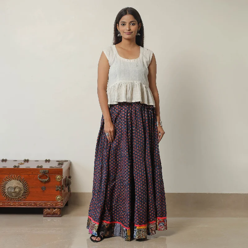 Multicolor - Bagru Block Printed 24 Kali Patchwork Cotton Long Skirt 42