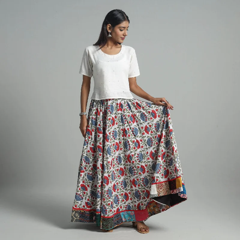 Multicolor - Sanganeri Block Print Cotton Long Skirt 14