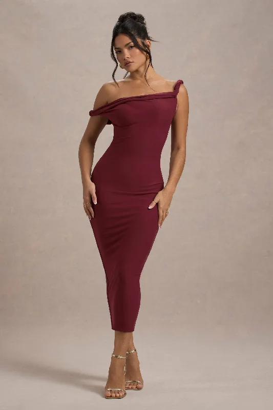 Salome | Berry Twisted Asymmetric Midi Dress