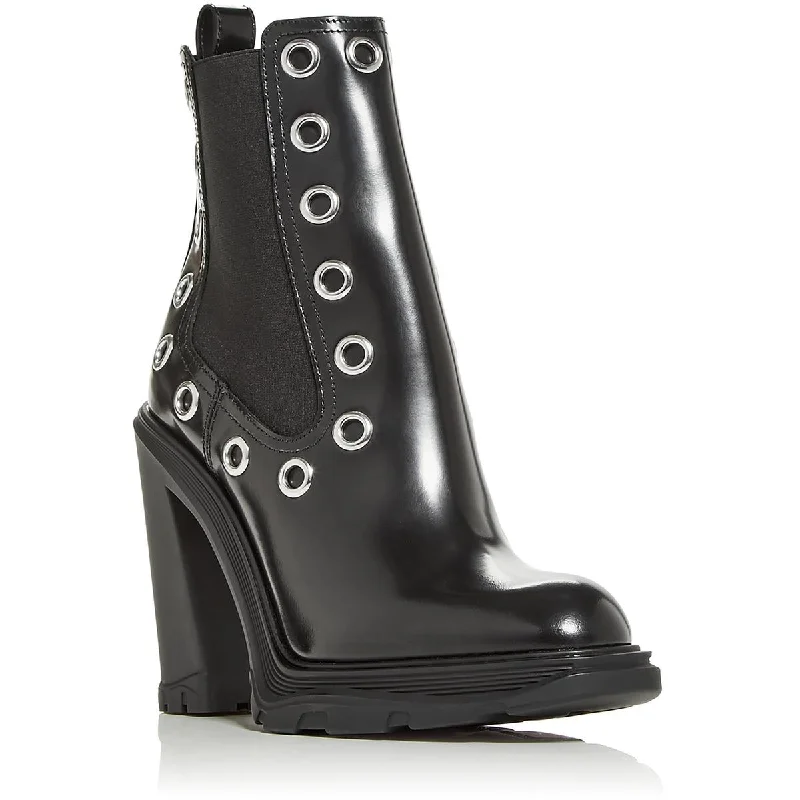 Alexander McQueen Womens Leather Block Heel Ankle Boots