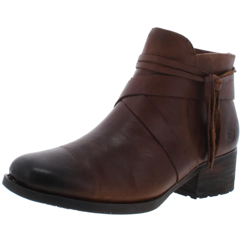 Born Womens Montilla Leather Round Toe Ankle Boots