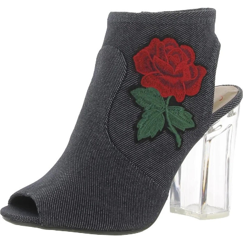 Heart In D Womens Merit-S  Denim Embroidered Booties