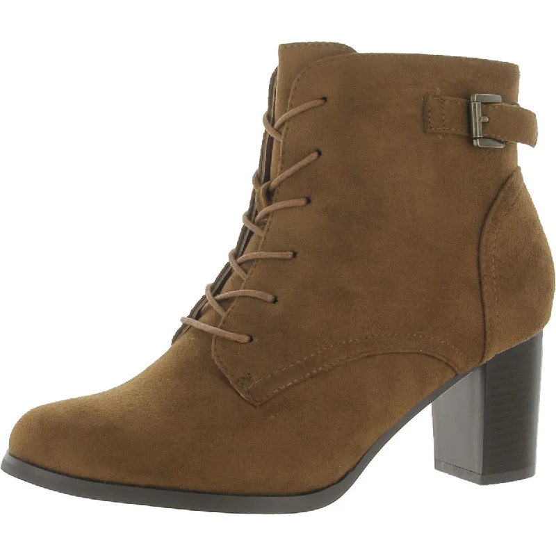 Katliu Womens Faux Suede Stacked Heel Combat & Lace-up Boots