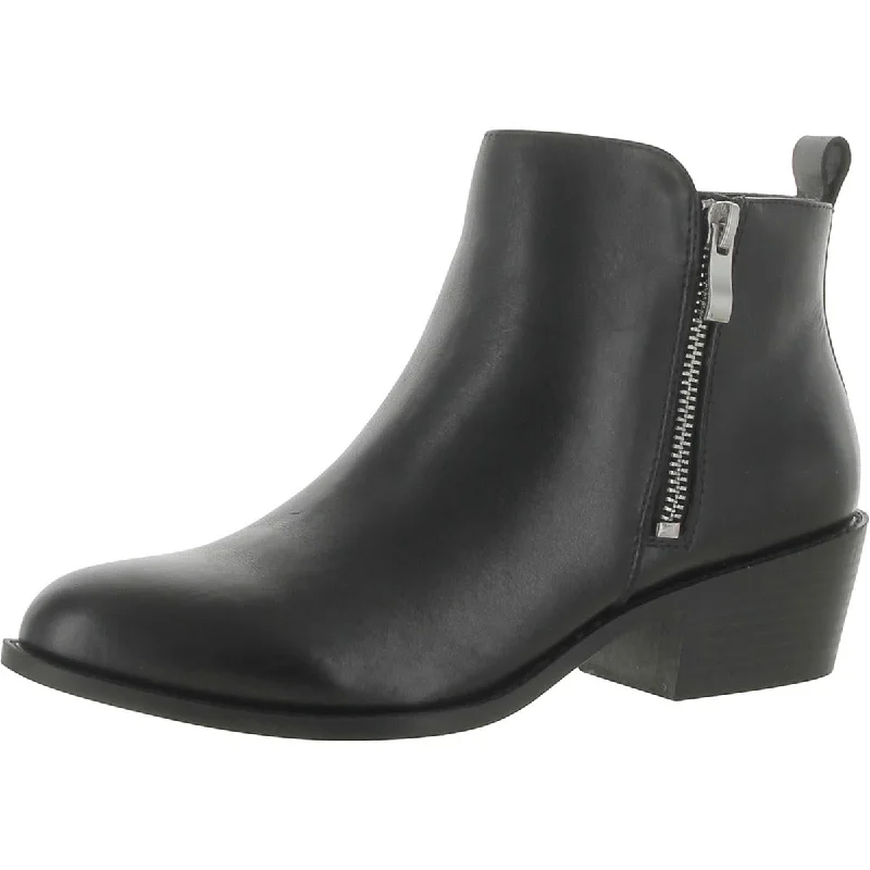 Kunsto Womens Leather Stacked Heel Ankle Boots