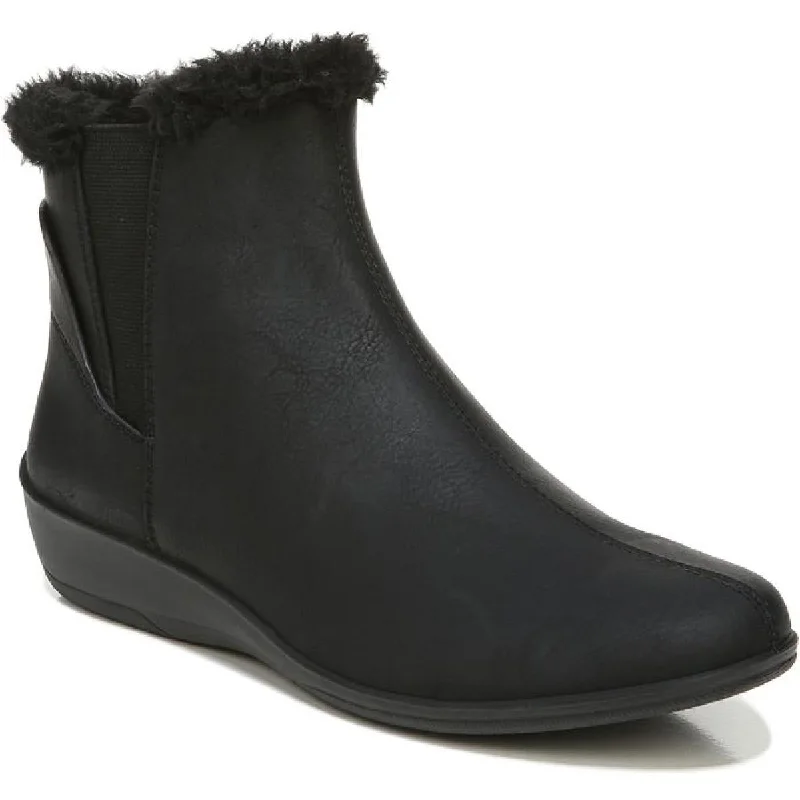 LifeStride Womens Izzy Cozy Faux Leather Faux Fur Ankle Boots