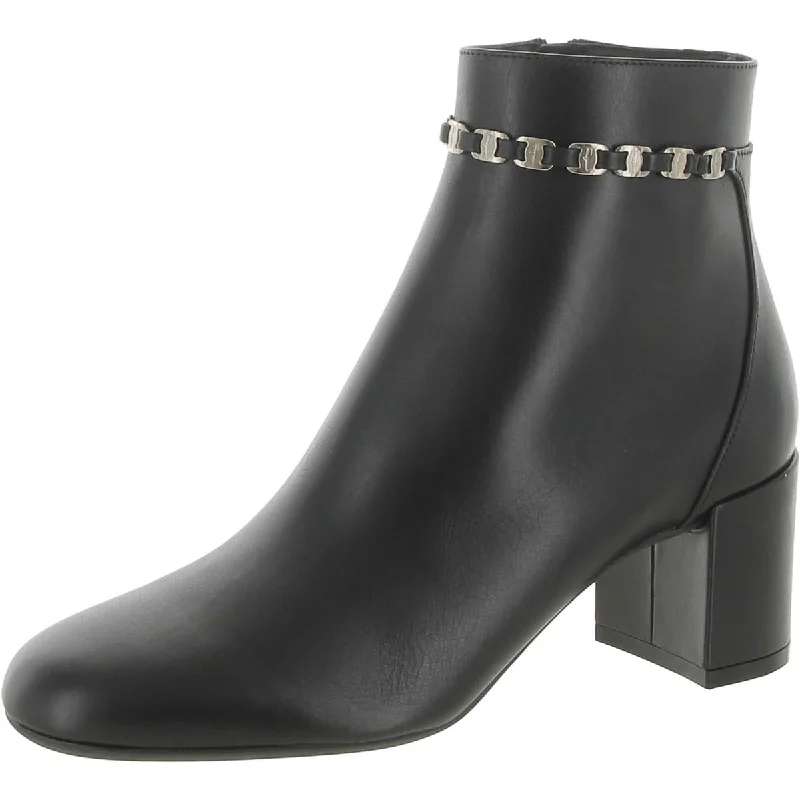 Salvatore Ferragamo Womens Ghila Leather Chain Ankle Boots