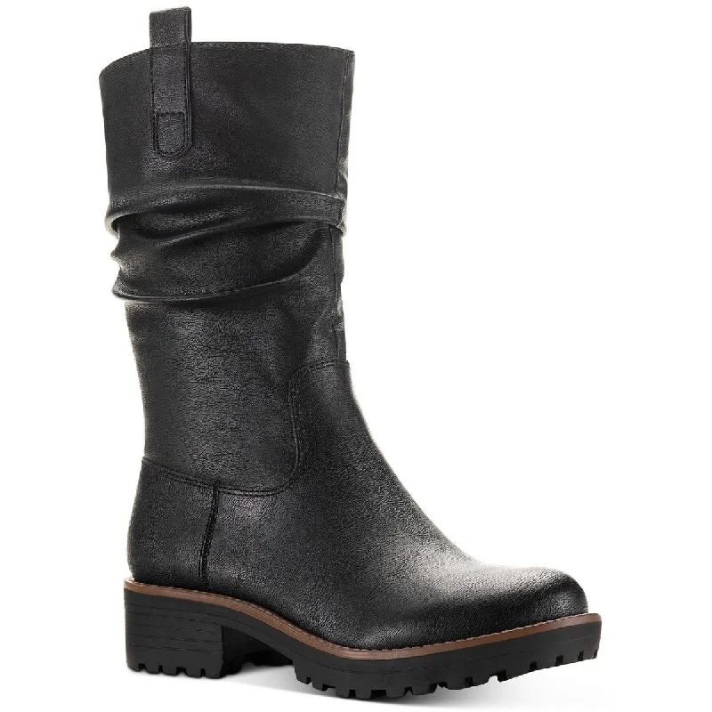 Sun + Stone Womens Nellieep Faux Leather Lug Sole Mid-Calf Boots