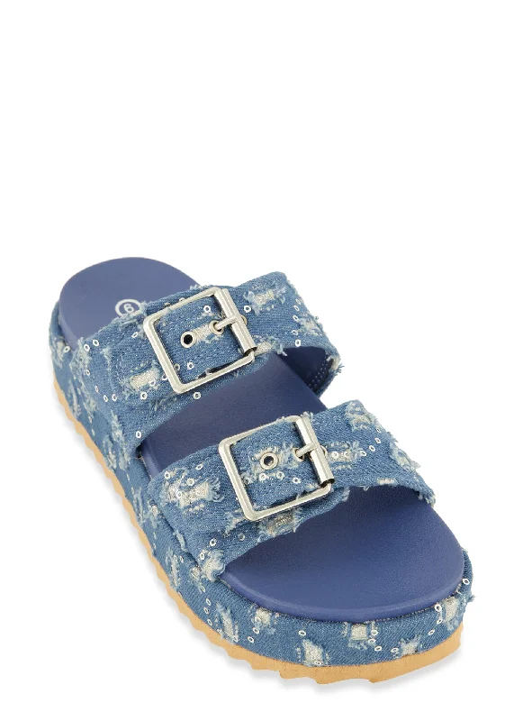 Double Band Platform Slide Sandals