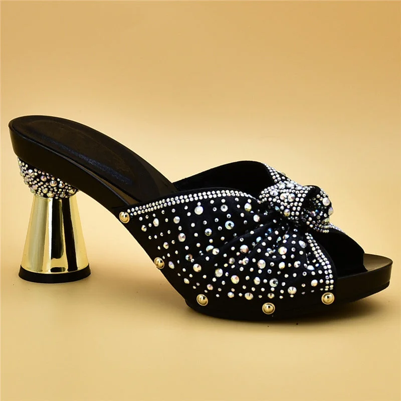 New Arrival Summer High Heeled Shoes for Women Ladies Sandals with Heels Nigerian Women Wedding Shoes Decorated with Rhinestone