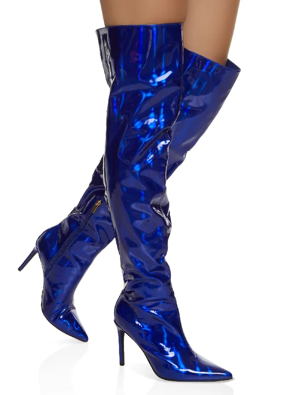 Pointed Toe Iridescent Over the Knee Boots Practical Women's Multi - 