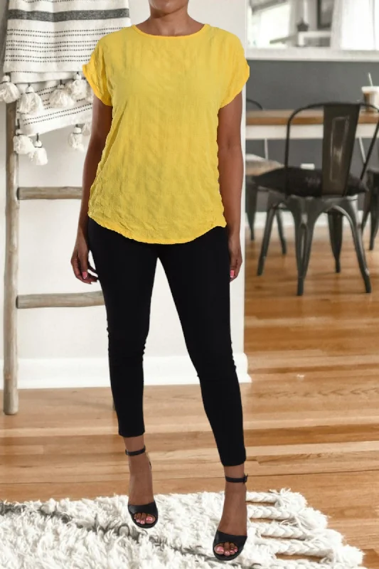 Yellow Pattern Roll Sleeve Top