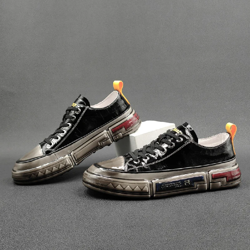 Men Fashion Glued Leather Casual Sneakers Dynamic Women's Moto