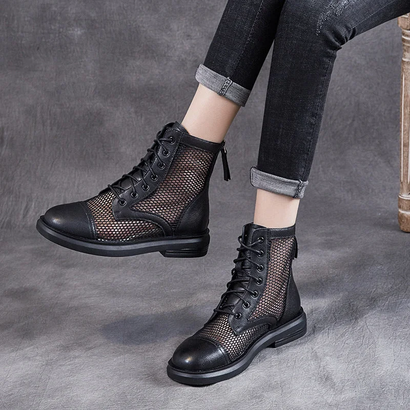 Women Casual Hollow Mesh Leather Summer Boots Modern Women's Tech