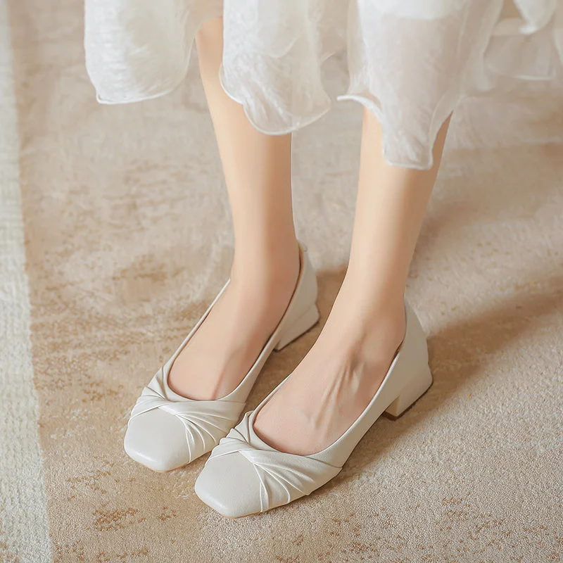 Women Retro Casual Leather Chunky Low Heel Pumps Modern Women's 