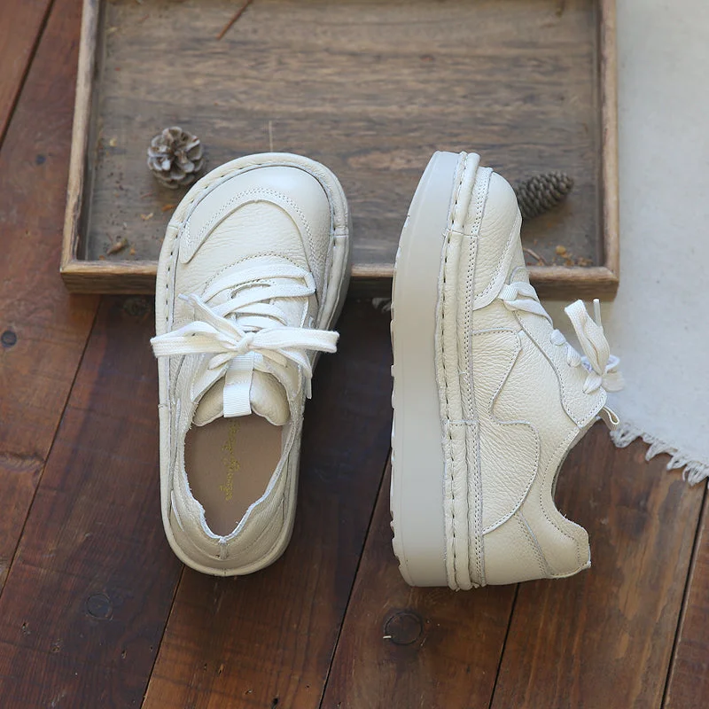 Women Retro Casual Leather Thick Soled Shoes performance