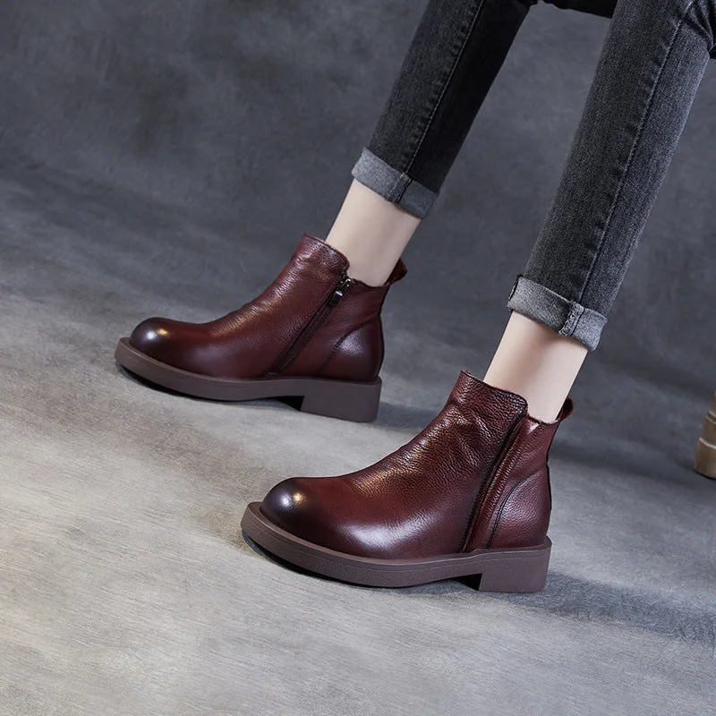 Women Retro Minimalist Solid Leather Casual Ankle Boots Athletic Women's High - 