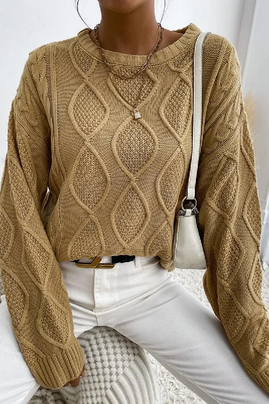 TWIST CABLE KNIT RIBBED NECK DAILY SWEATER