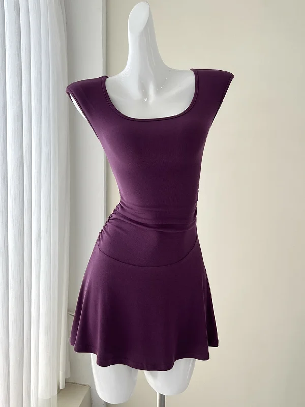 Fashionable Purple Skater Mini Dress