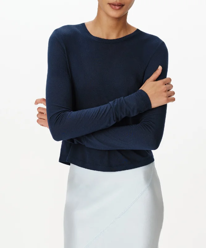 Modal Jersey Cropped Crew Neck Top - Midnight