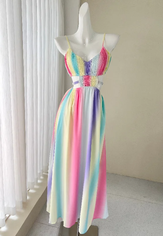 Rainbow Array Pastels Flowy Maxi Dress