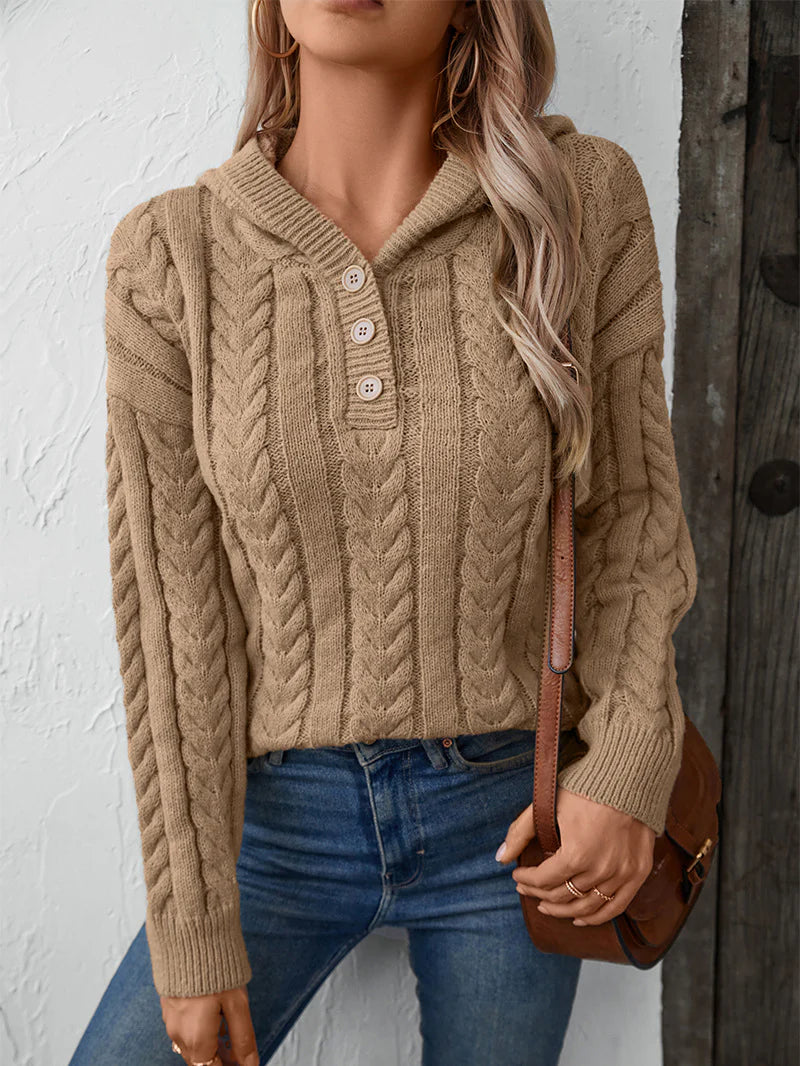 Retro Button Hooded Thick Sweater